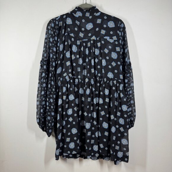 Free People Boho Turn Turn Sheer Mini Dress Size M Printed Festival  Peasant - Picture 10 of 15